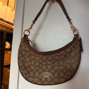 Coach Tan and Brown Aria Shoulder Bag Gold Hardware Authentic
